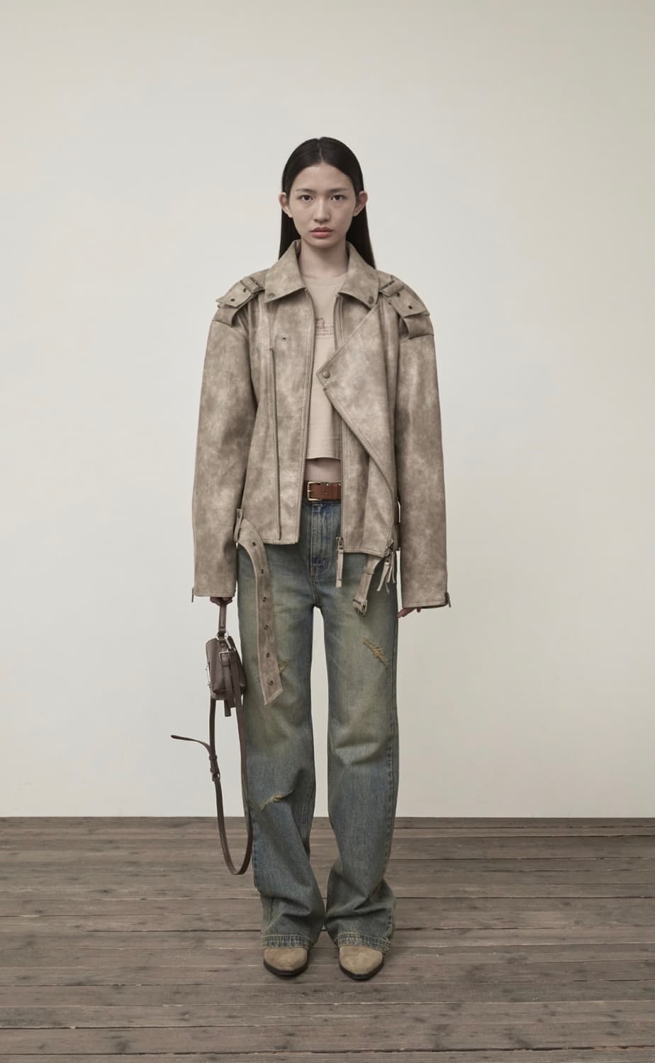 마뗑킴 폭스 레더 벨티드 라이더 점퍼 상품이미지1