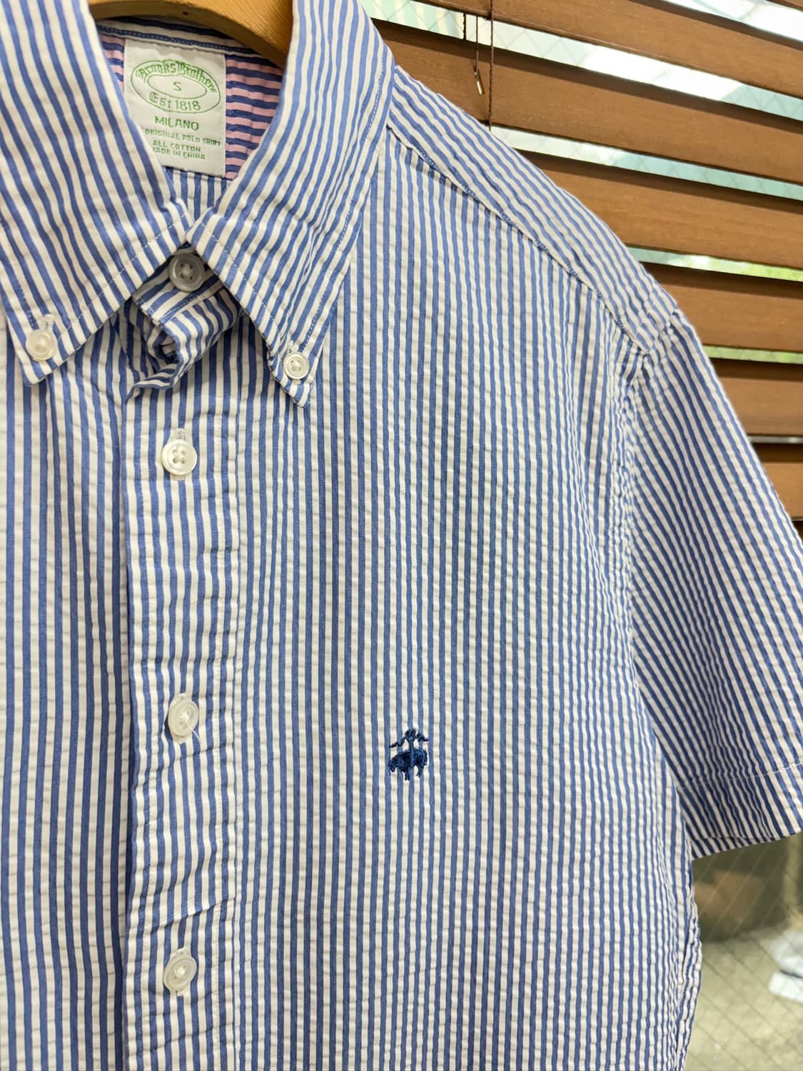 Brooks Brothers 브룩스브라더스 코튼시어서커스트라이프 반팔셔츠 상품이미지3