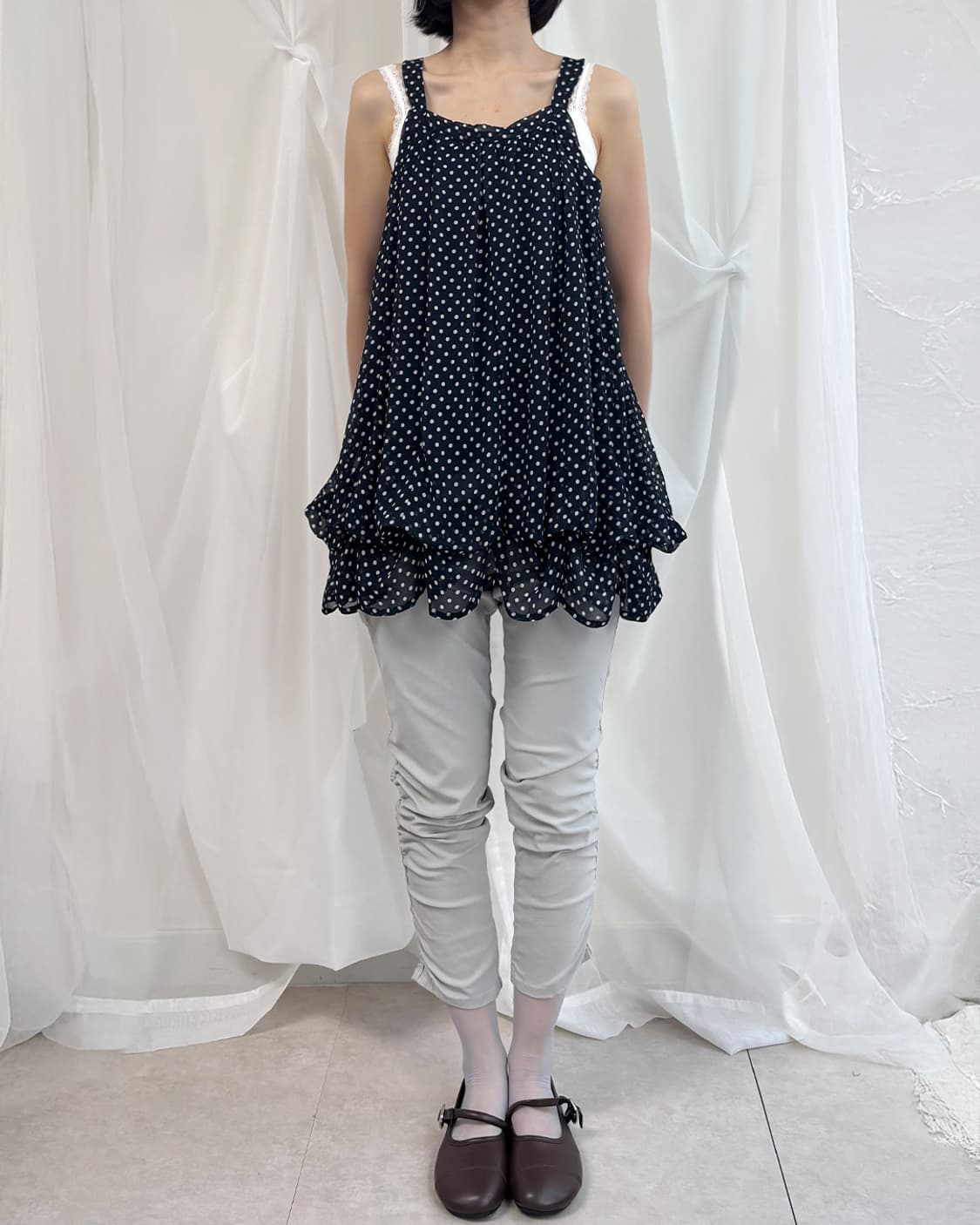 navy polka dot folding sleeveless 상품이미지8