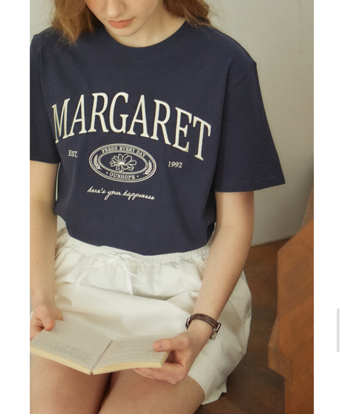 [ourhope] 아워호프 마가렛 엠브로더리 티셔츠 (navy) 상품이미지5