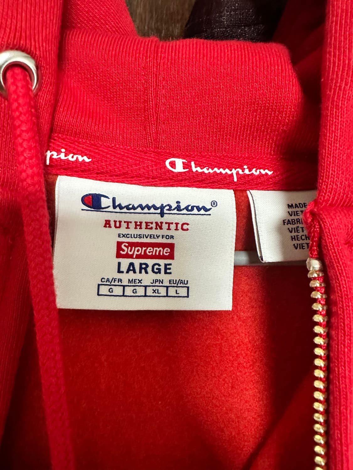 슈프림 x 챔피온 집업 후드 스웨트셔츠 레드 - 24SS 상품이미지4