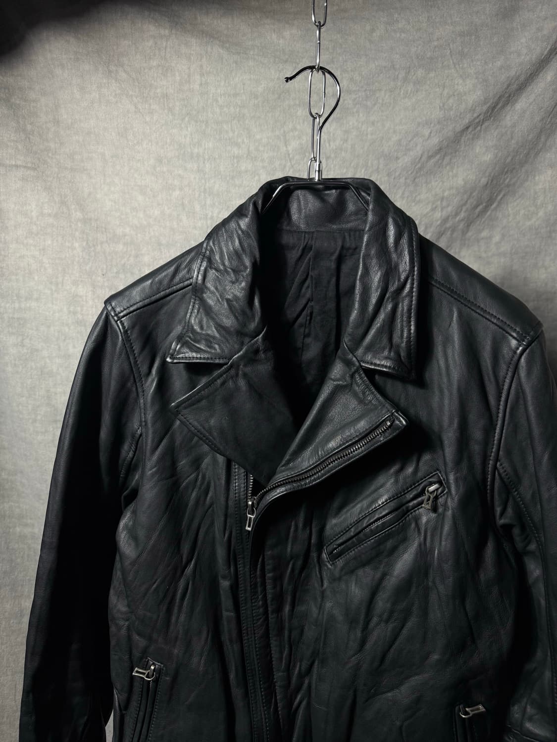 Shellac Cowhide Double Zipper Jacket 상품이미지3