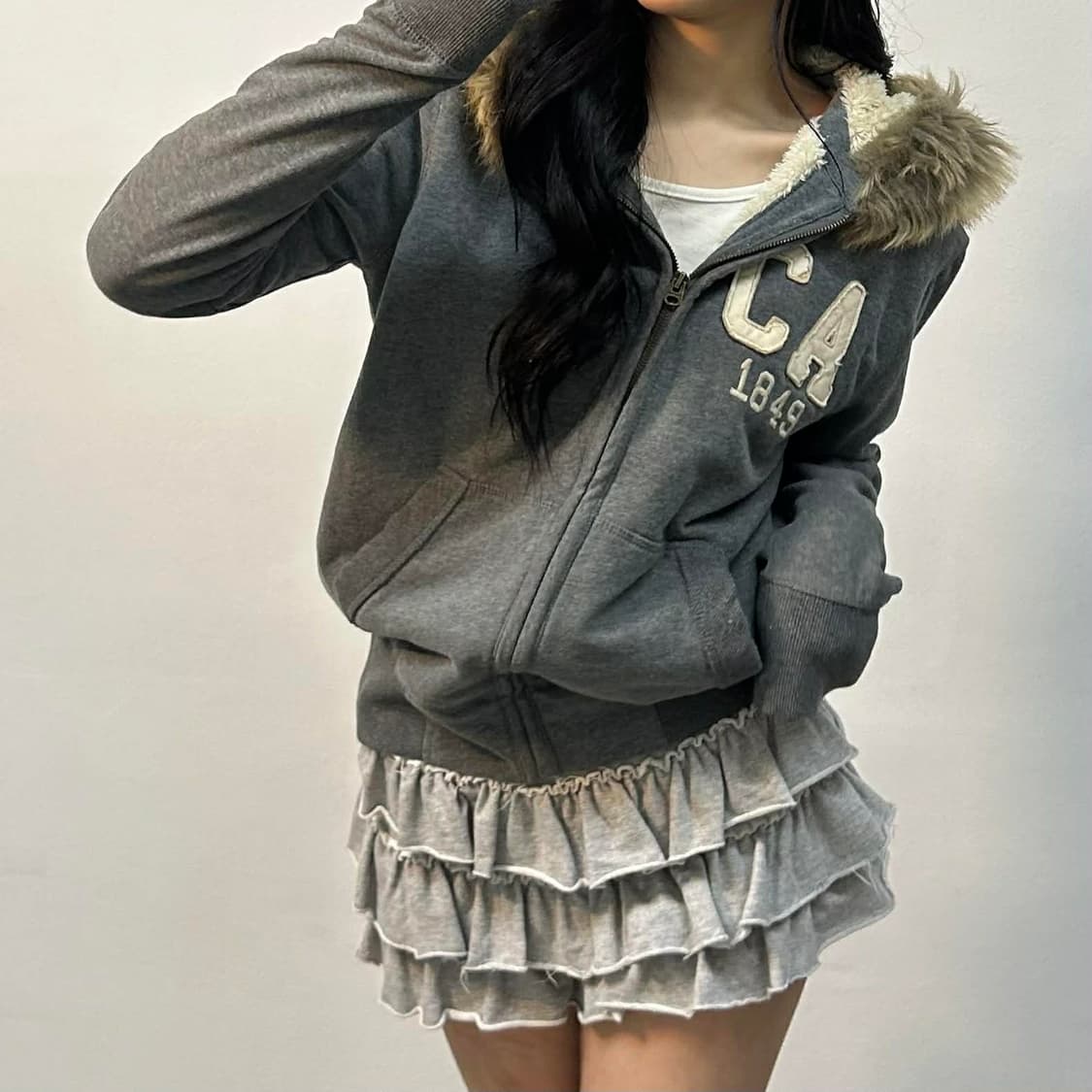 후아유 y2k 대장급 걸즈 후드 퍼 자켓 희귀져지(S) 상품이미지1