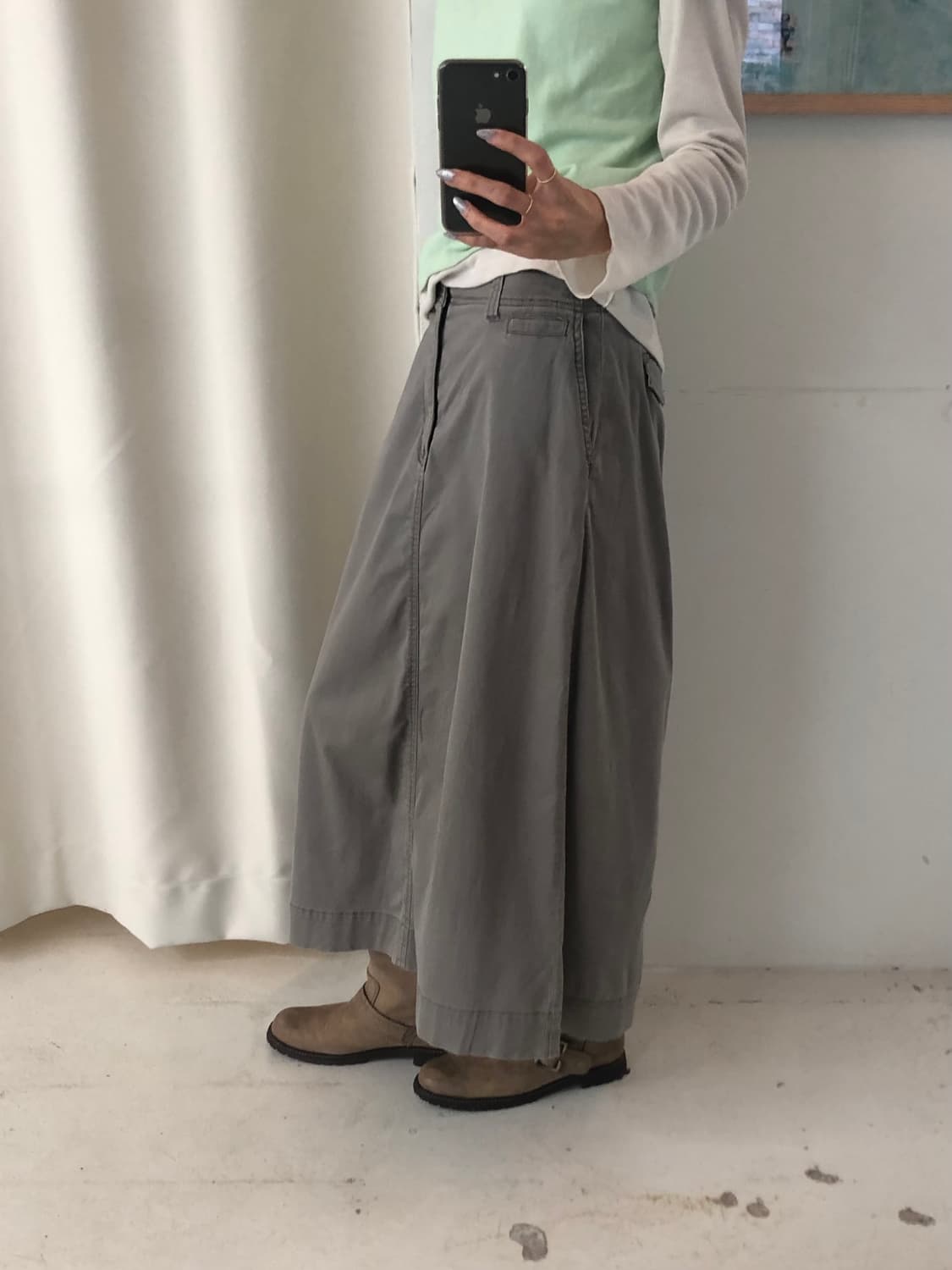 일본빈티지 카키 코튼 롱스커트 상품이미지2