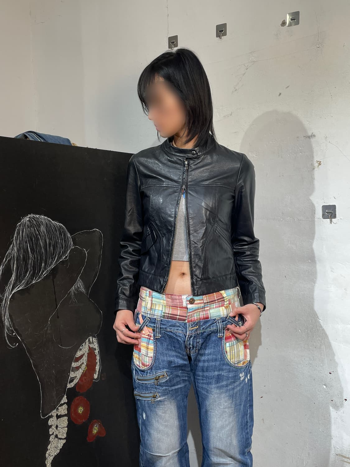 미쉘클랑 램스킨 차이나카라 크롭 가죽 자켓 38 상품이미지3