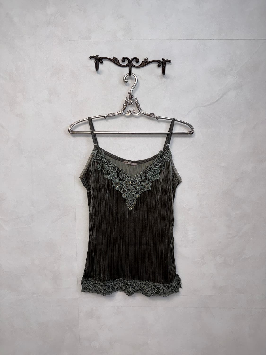 Ash khaki fairy lace velvet pleats 슬리브리스 상품이미지4