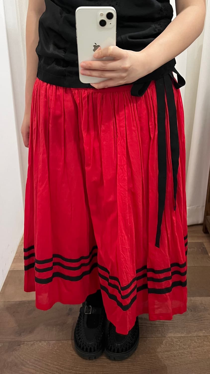 Red Shirring Wrap Ribbon Skirt 상품이미지10
