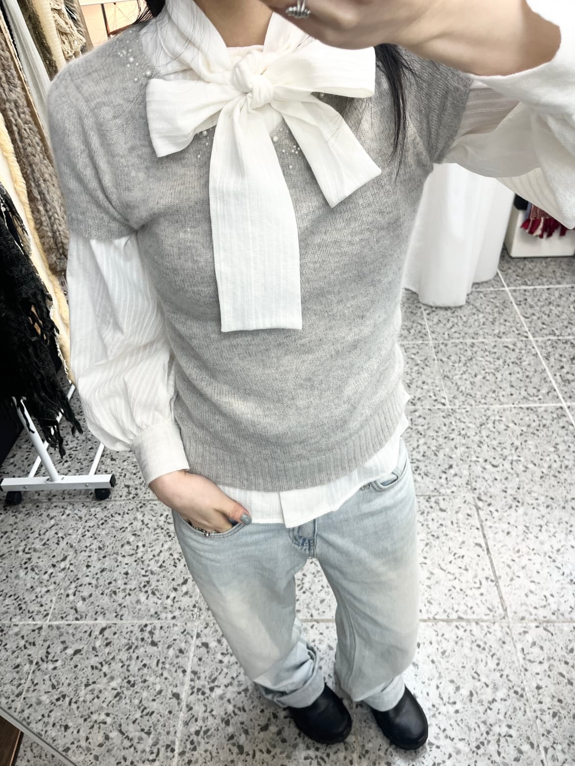 grey beads knit top 상품이미지3