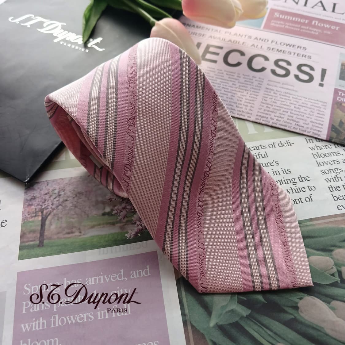 에스 티 듀퐁 실크 핑크 스트라이프 넥타이 8cm A+등급 A18775
 상품이미지1