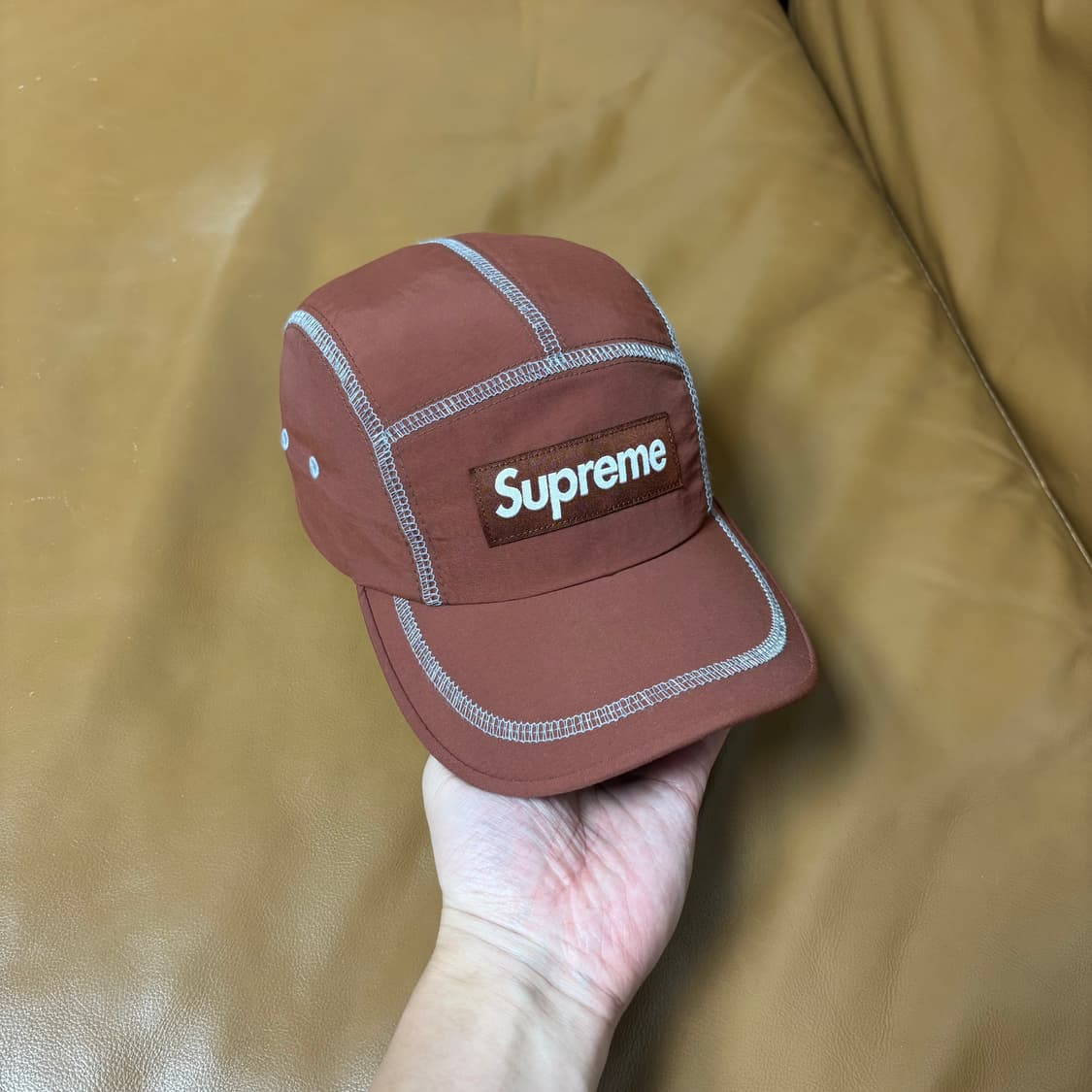 슈프림 캠프캡 모자 박스로고 23ss 리플렉티브 스티치 브라운 상품이미지3