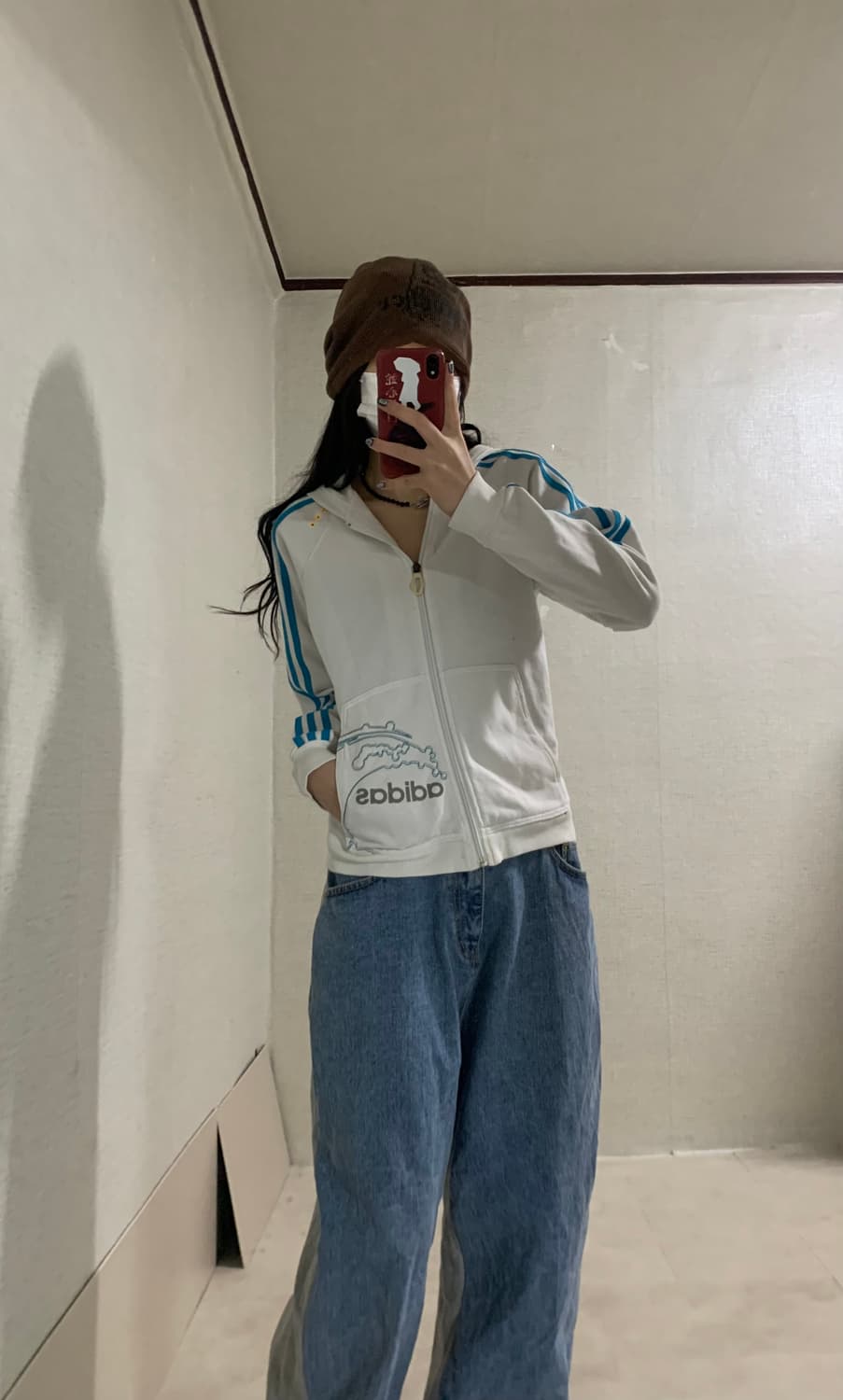 white blue cotton hood zip-up 상품이미지3