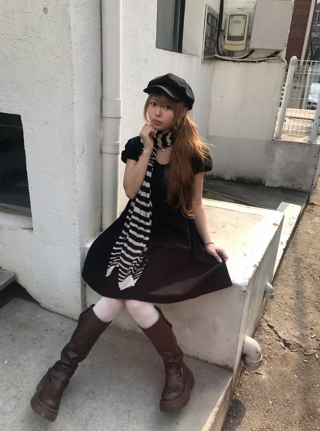 버버리 퍼프 블랙 플레어 미디 원피스 상품이미지1