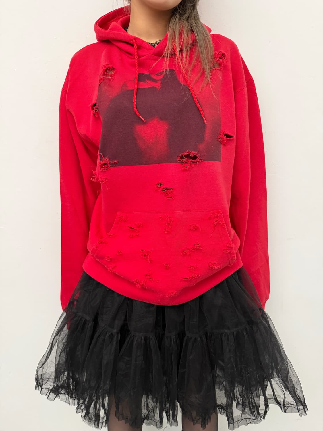 레드 디스트레스 오버핏 후드티 상품이미지3