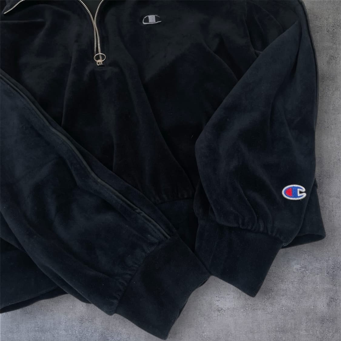 챔피온 Champion 블랙 벨루어 하프집업 조거팬츠 트레이닝 셋업 상품이미지3