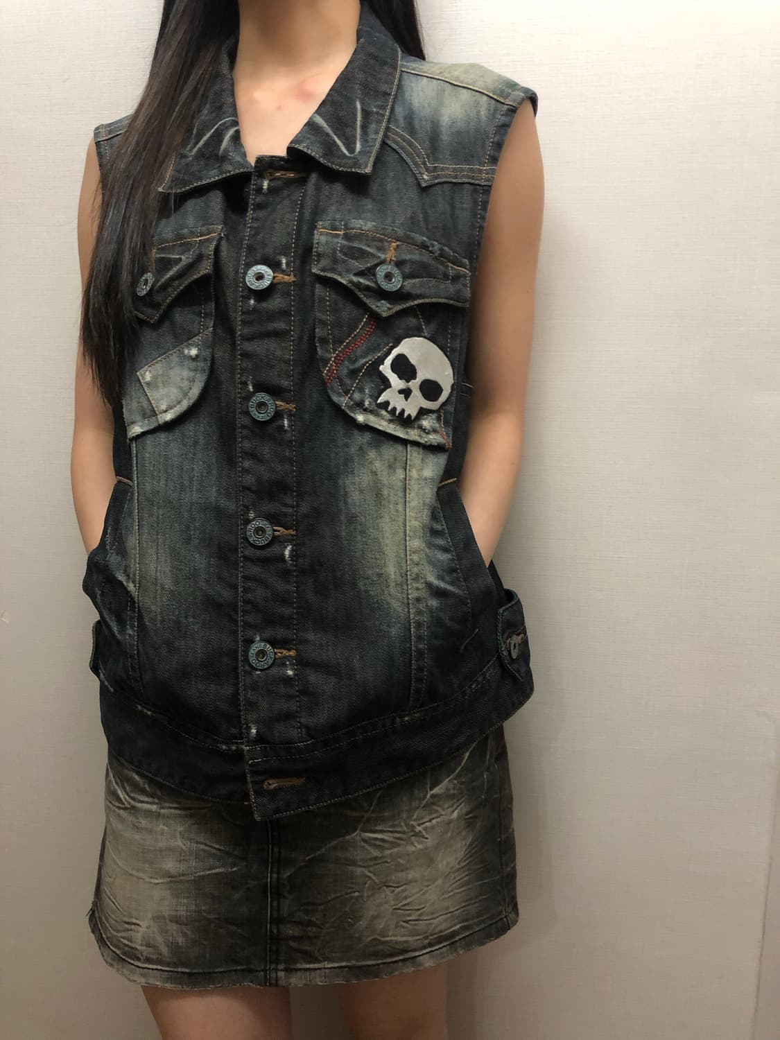 빈티지 버커루 데님 펑크 베스트 상품이미지5