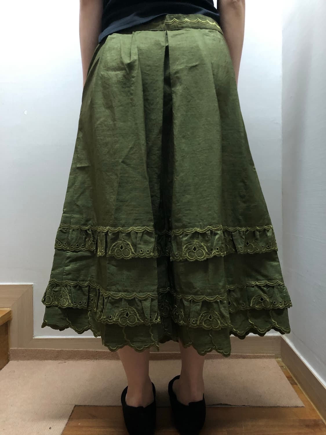 빈티지 카키 프릴 롱 스커트 상품이미지6