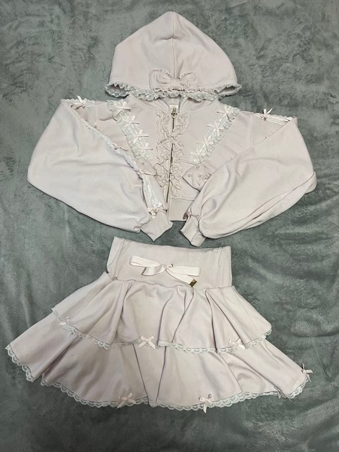 양산형 지뢰계 lizlisa 리즈리사 리본 파카 후드 셋업 상품이미지3