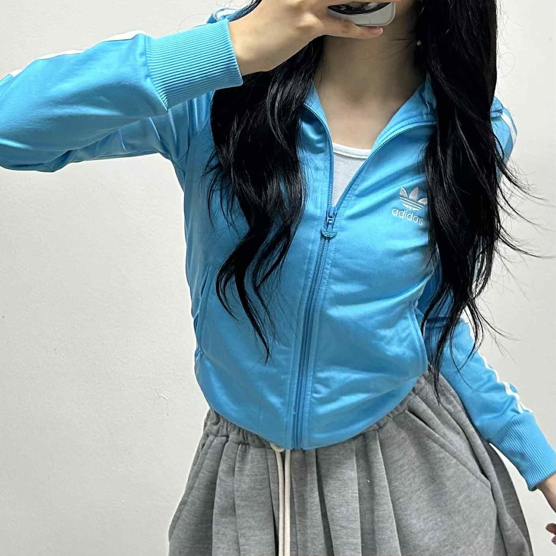 아디다스 파이어버드 대장급 뮤트하늘 세미크롭 걸즈 트랙탑 희귀져지(34) 상품이미지1