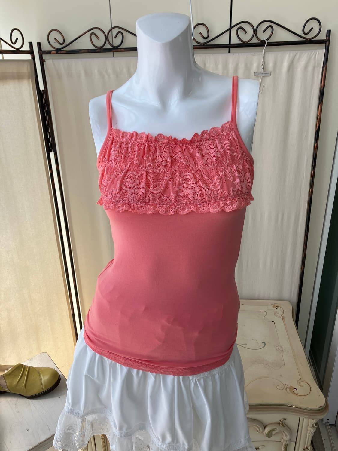 피치 핑크 레이스 끈나시 1279 모리걸 일본빈티지 y2k 스트릿 갸루  상품이미지3