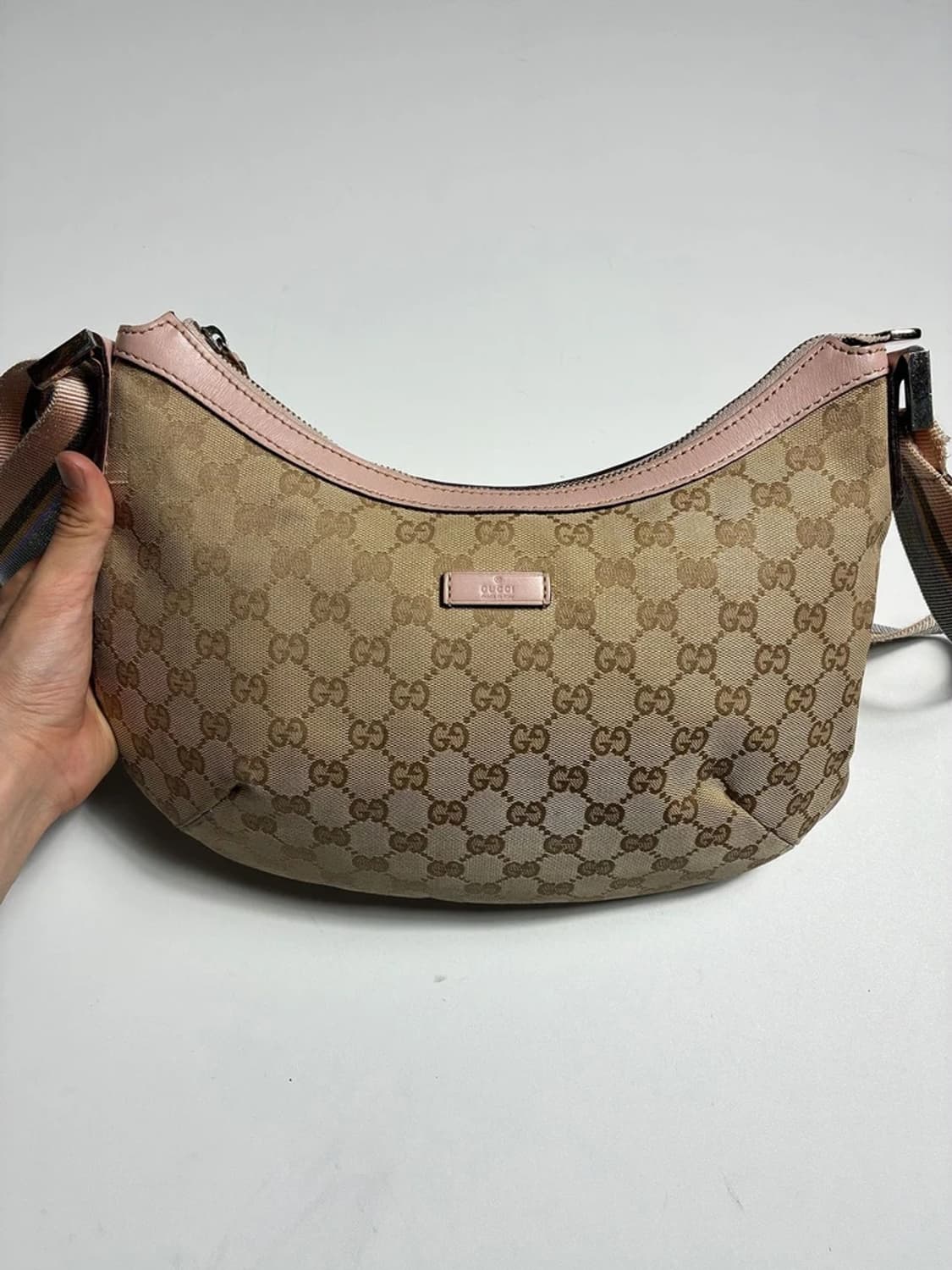 구찌 GUCCI 핑크 트리밍 캔버스 호보백 PR2302 상품이미지2