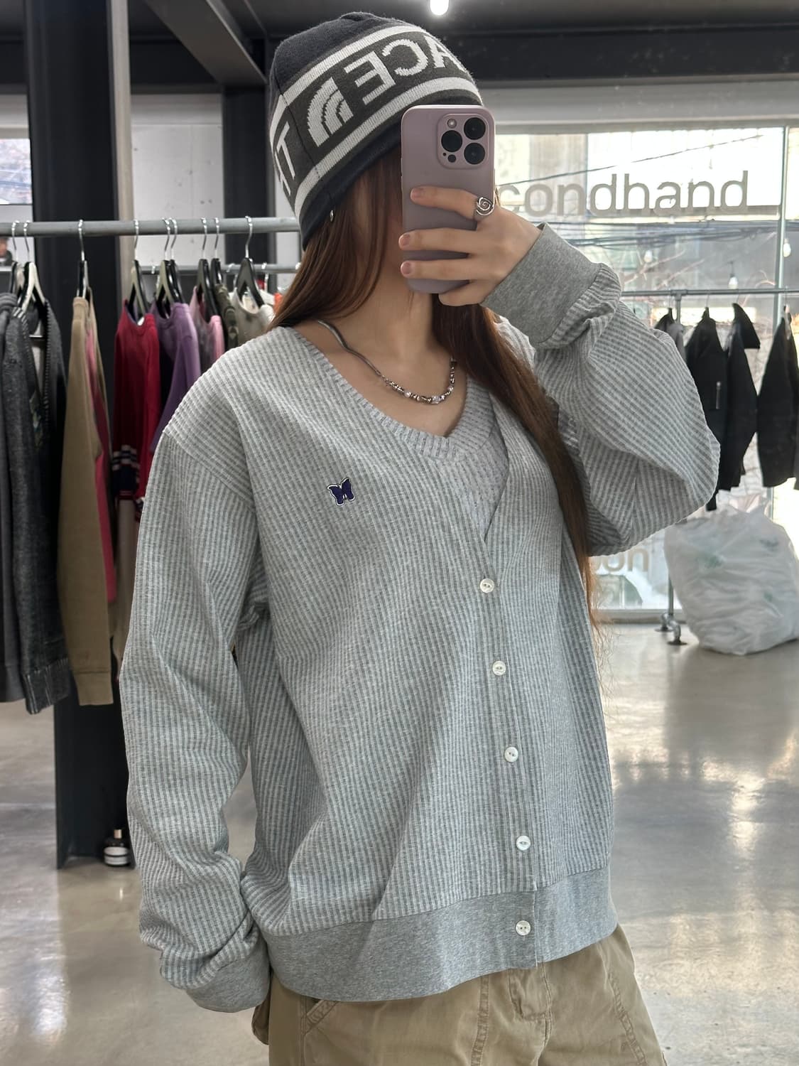 니들스 시어서커 저지 브이넥 가디건 상품이미지4