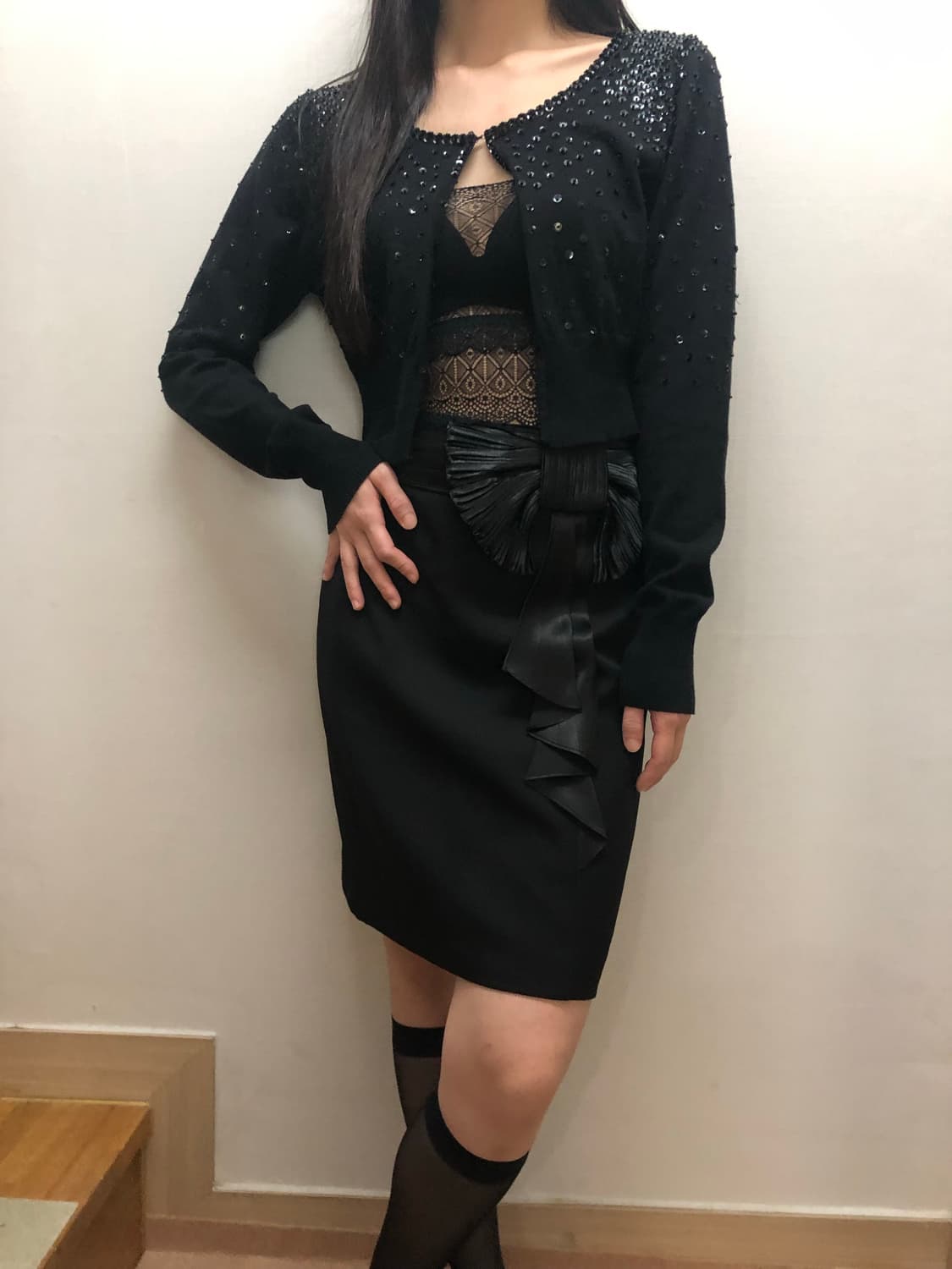 빈티지 블랙 리본 미디 스커트 상품이미지7