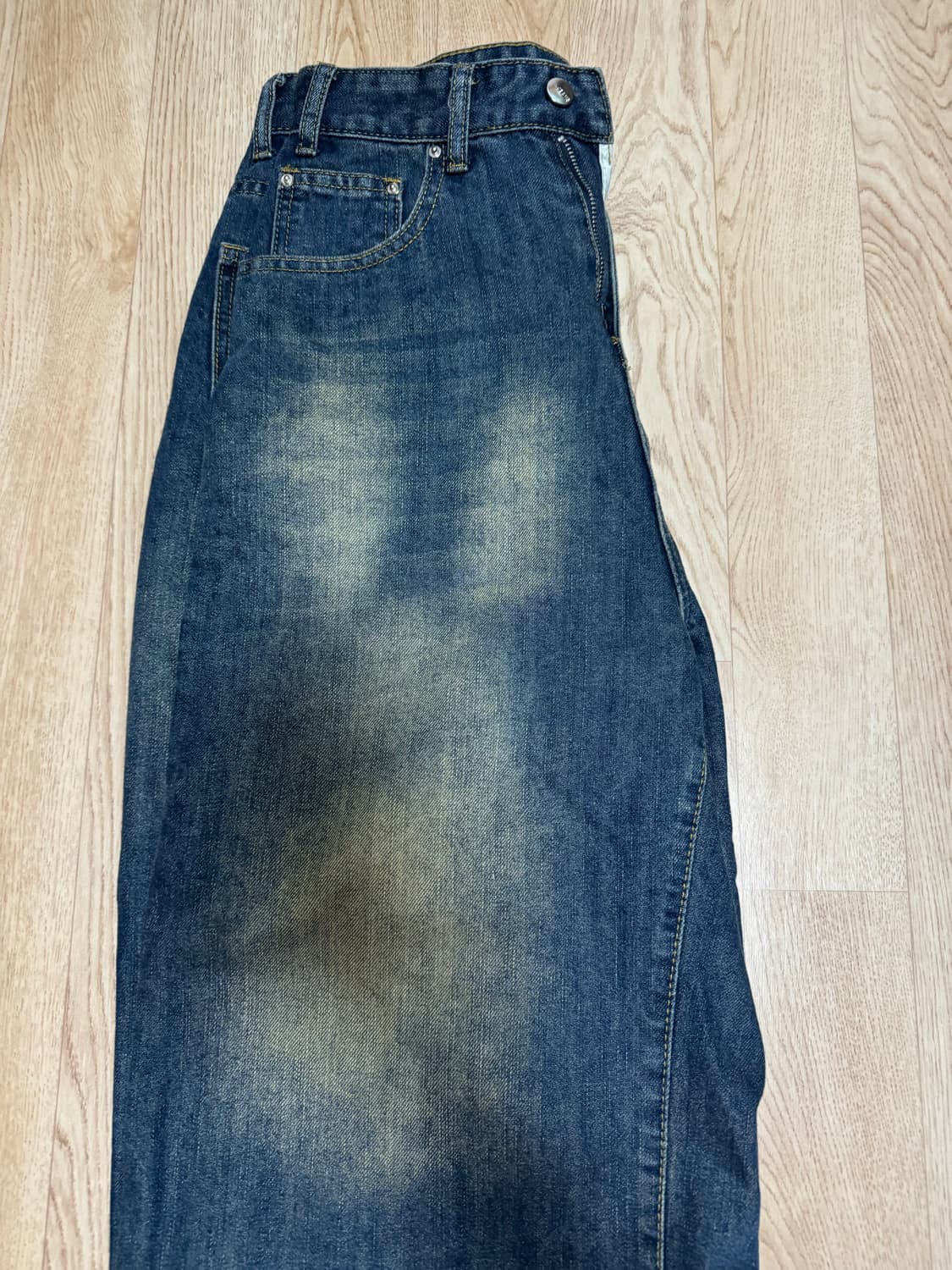 와이드 7부 버뮤다 빈티지 워싱 데님 미디 팬츠 청반바지 상품이미지4