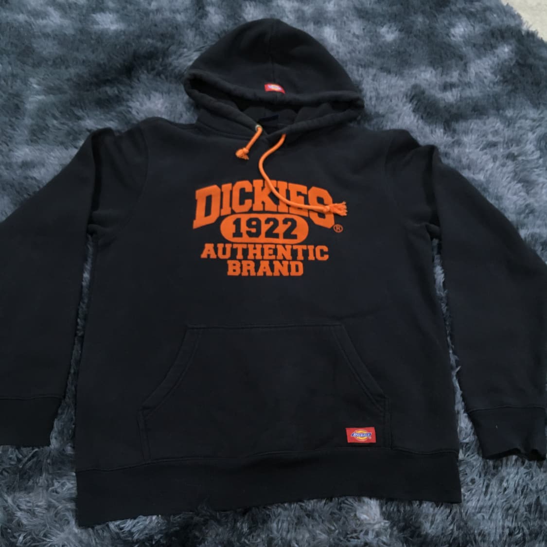 투티/0261 디키즈 1922 기모 후드티 블랙 오렌지 스웨이드 패치로고 상품이미지5