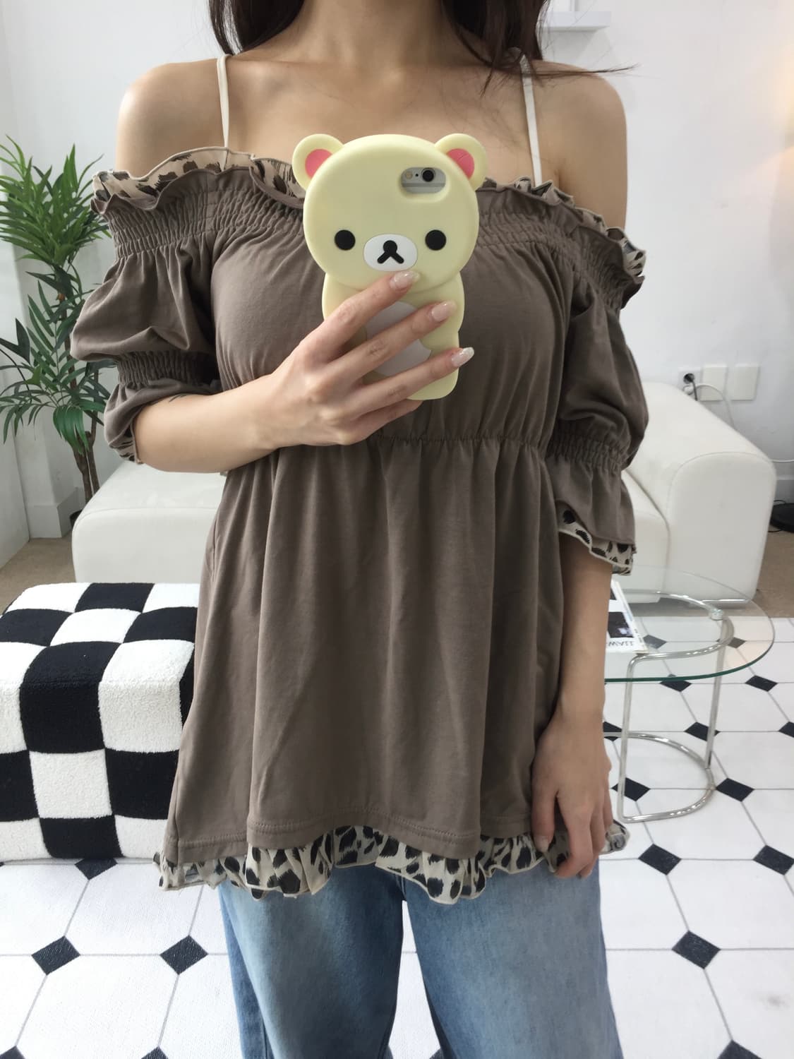 호피 오프숄더 블라우스 상품이미지9