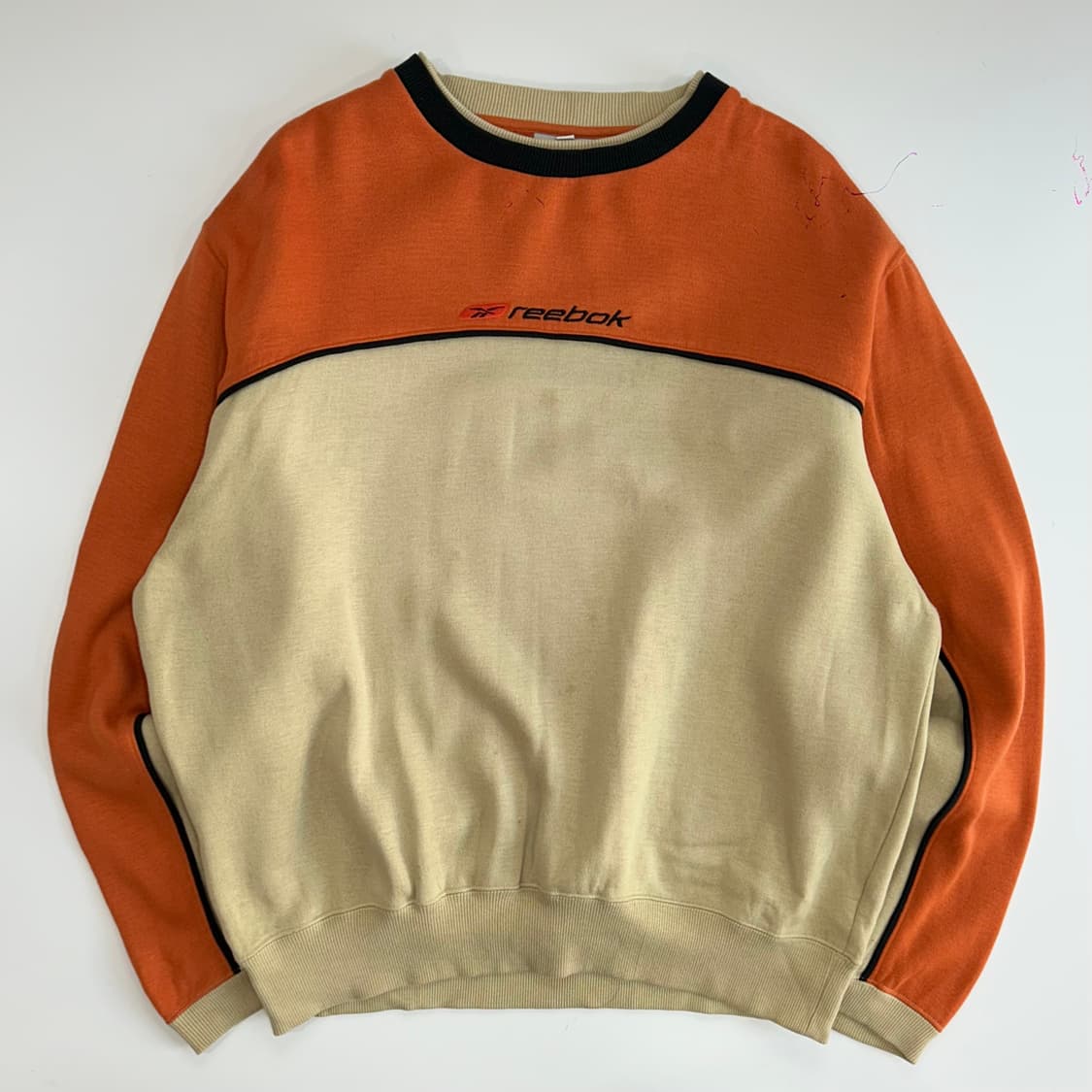 Reebok 리복 오렌지 베이지 배색 기모 맨투맨  상품이미지3