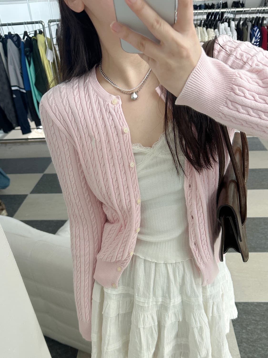 폴로 랄프로렌 연핑크 화이트포니 케이블 니트 가디건  상품이미지1