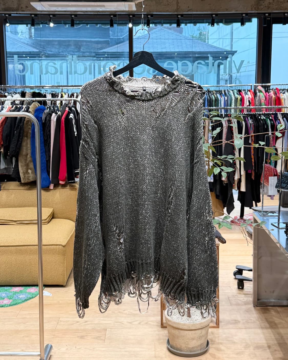 r13 카키 디스트레스드 오버사이즈 니트 상품이미지1