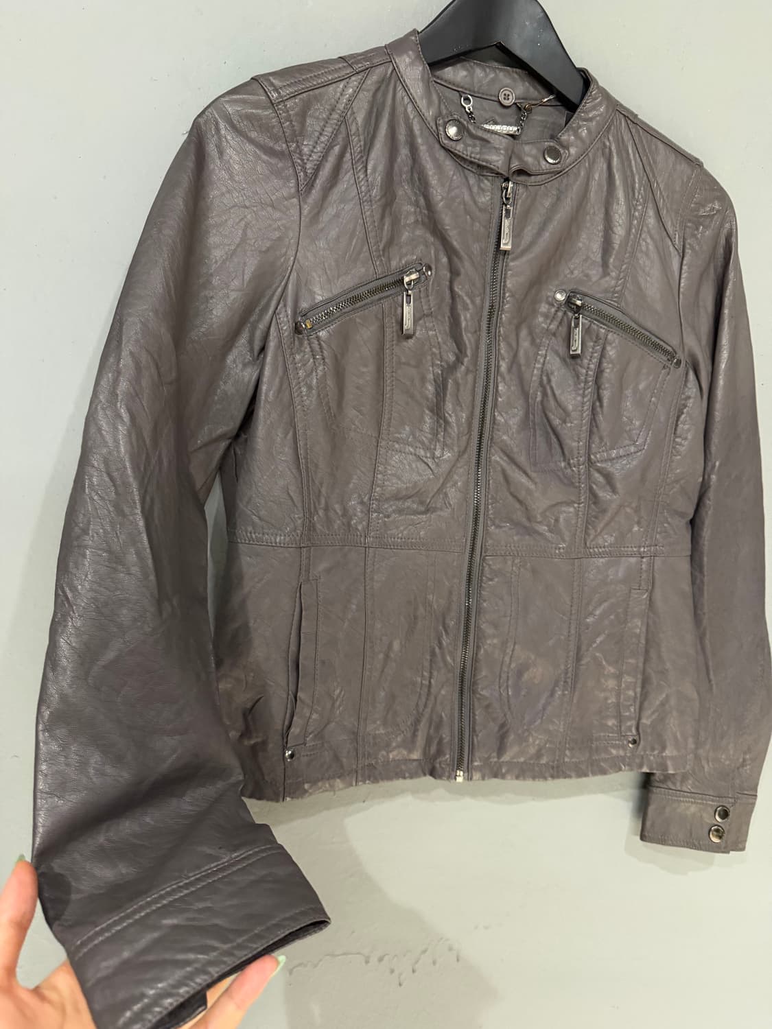 neck snap detail leather jacket 상품이미지6