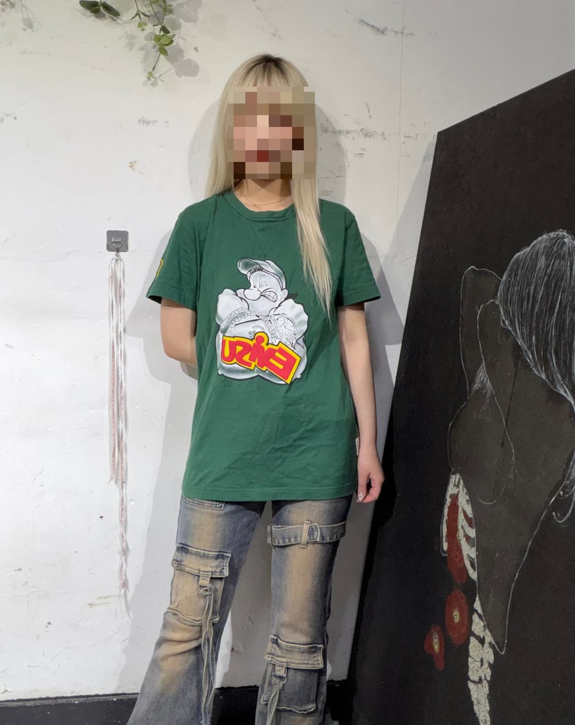 에비수 뽀빠이 올드스쿨 힙합 캐릭터 그랙픽 반팔 티셔츠 M 상품이미지1