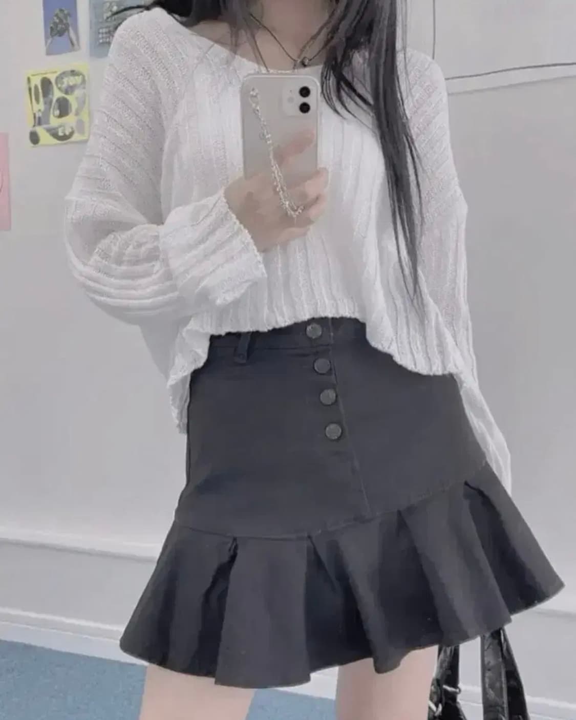 아쿠비클럽 버튼 프릴 데님 스커트 상품이미지2