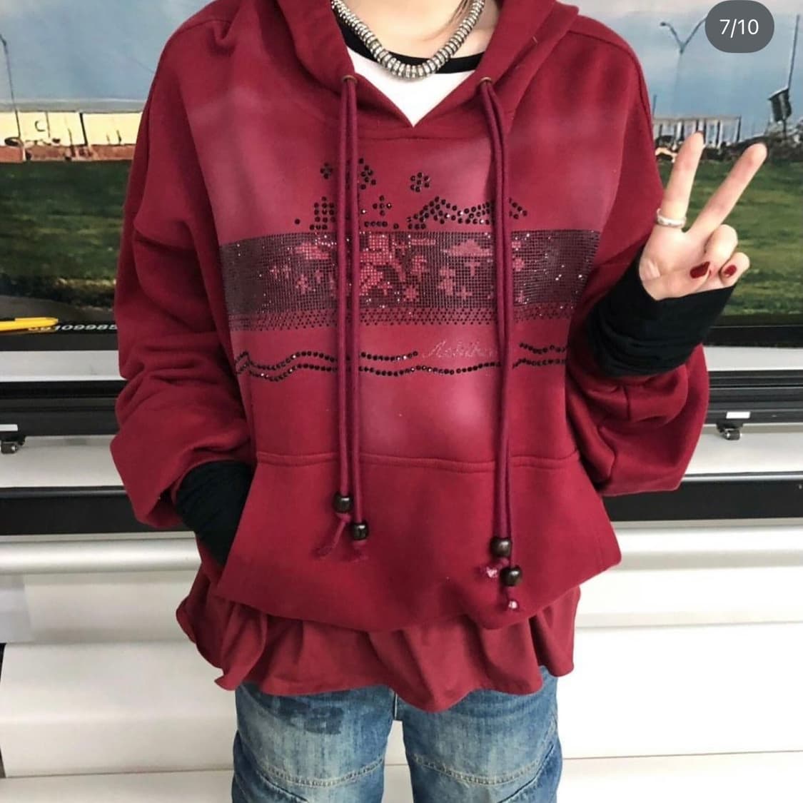 ACHIHARA 후드티 페이크 레이어드 루즈핏 롱 후디 상품이미지2