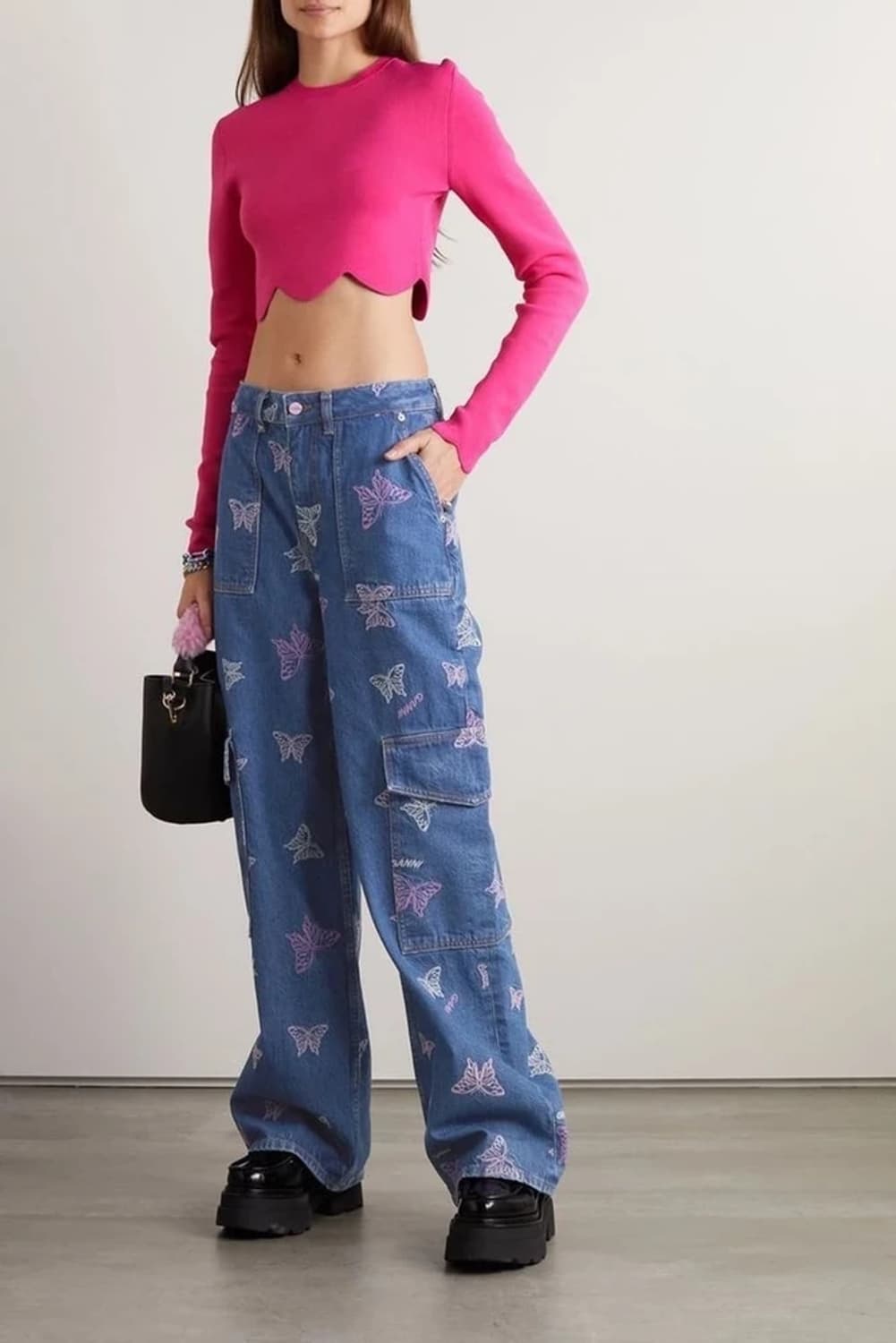 가니 GANNI 버터플라이 자수 와이드 카고 데님 팬츠 PN8898 상품이미지2