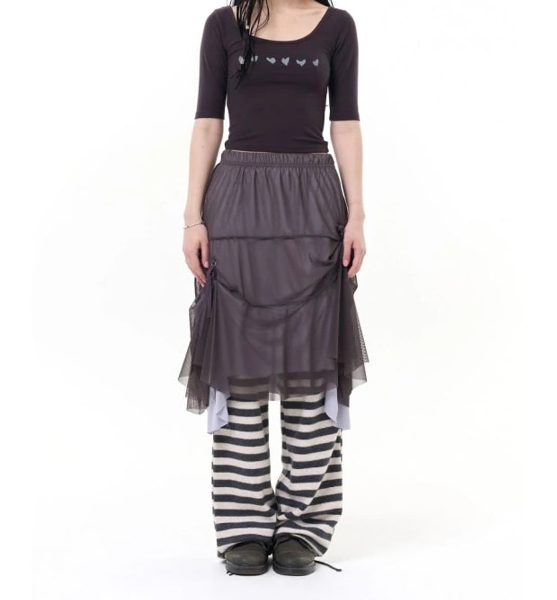 탠스댄스 레이어드 메쉬 스커트 차콜 상품이미지2