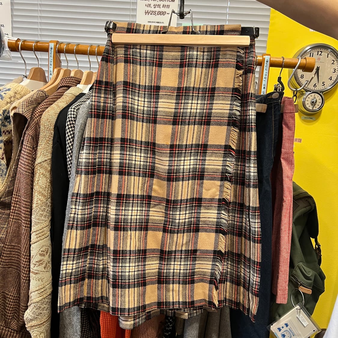 [Japanese Vintage] 체크 울 미디 플리츠 랩 스커트 상품이미지1