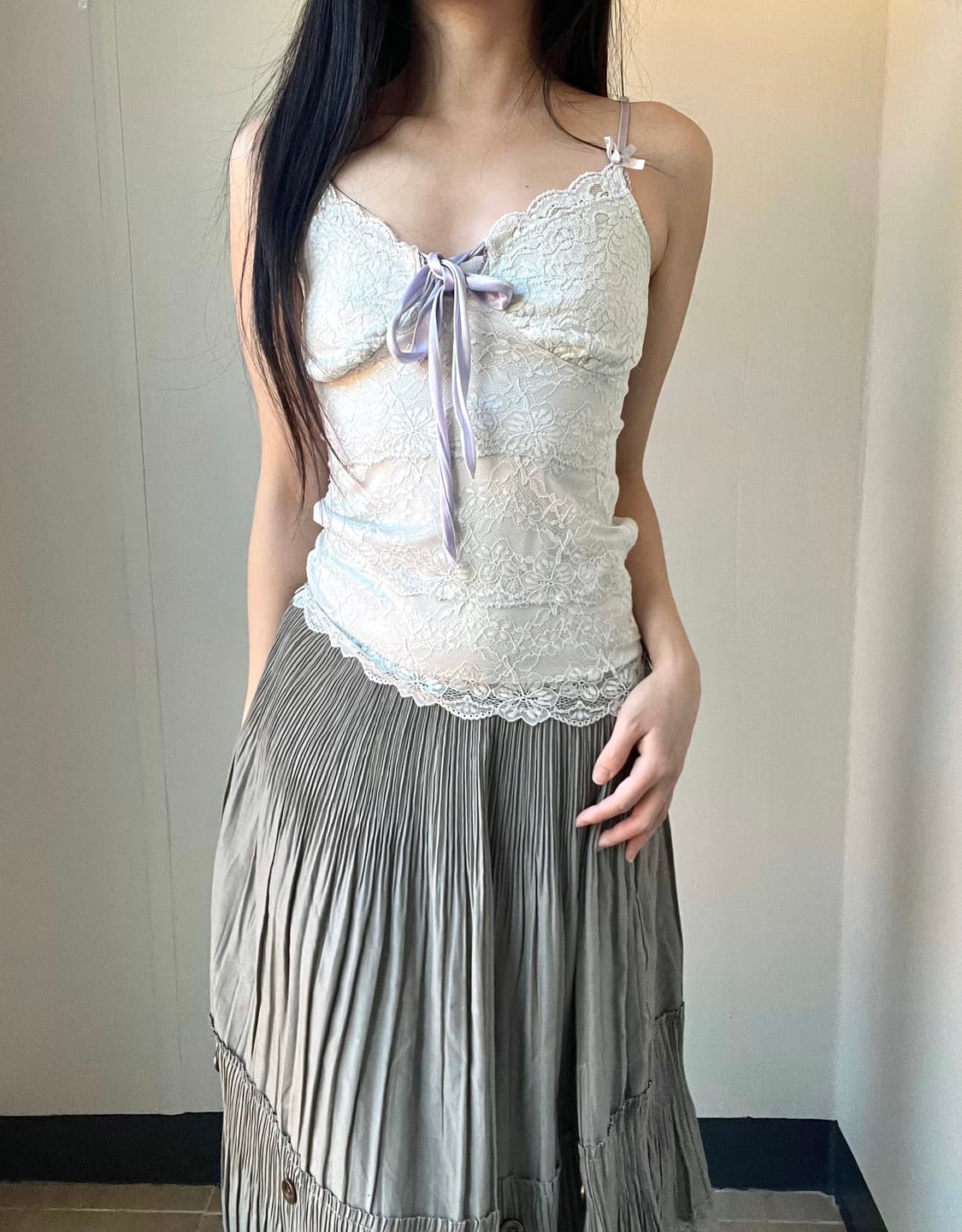 Ribbon lace slim top 상품이미지3