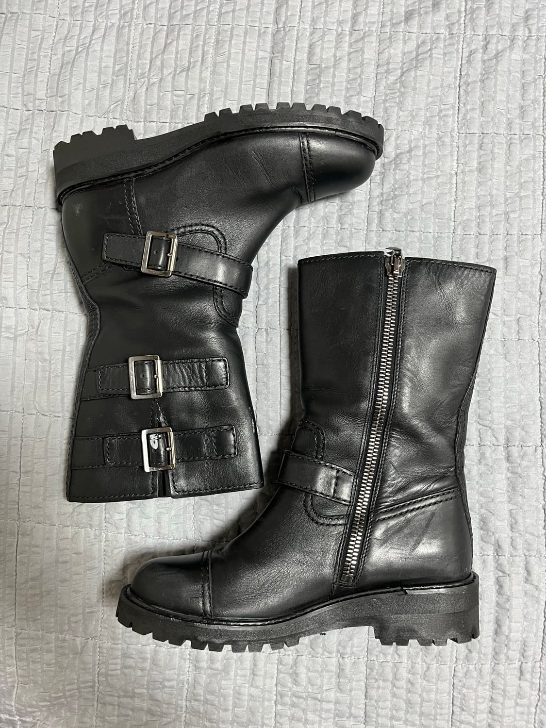 PRADA 프라다 블랙 레더 엔지니어 부츠 [38] 상품이미지1