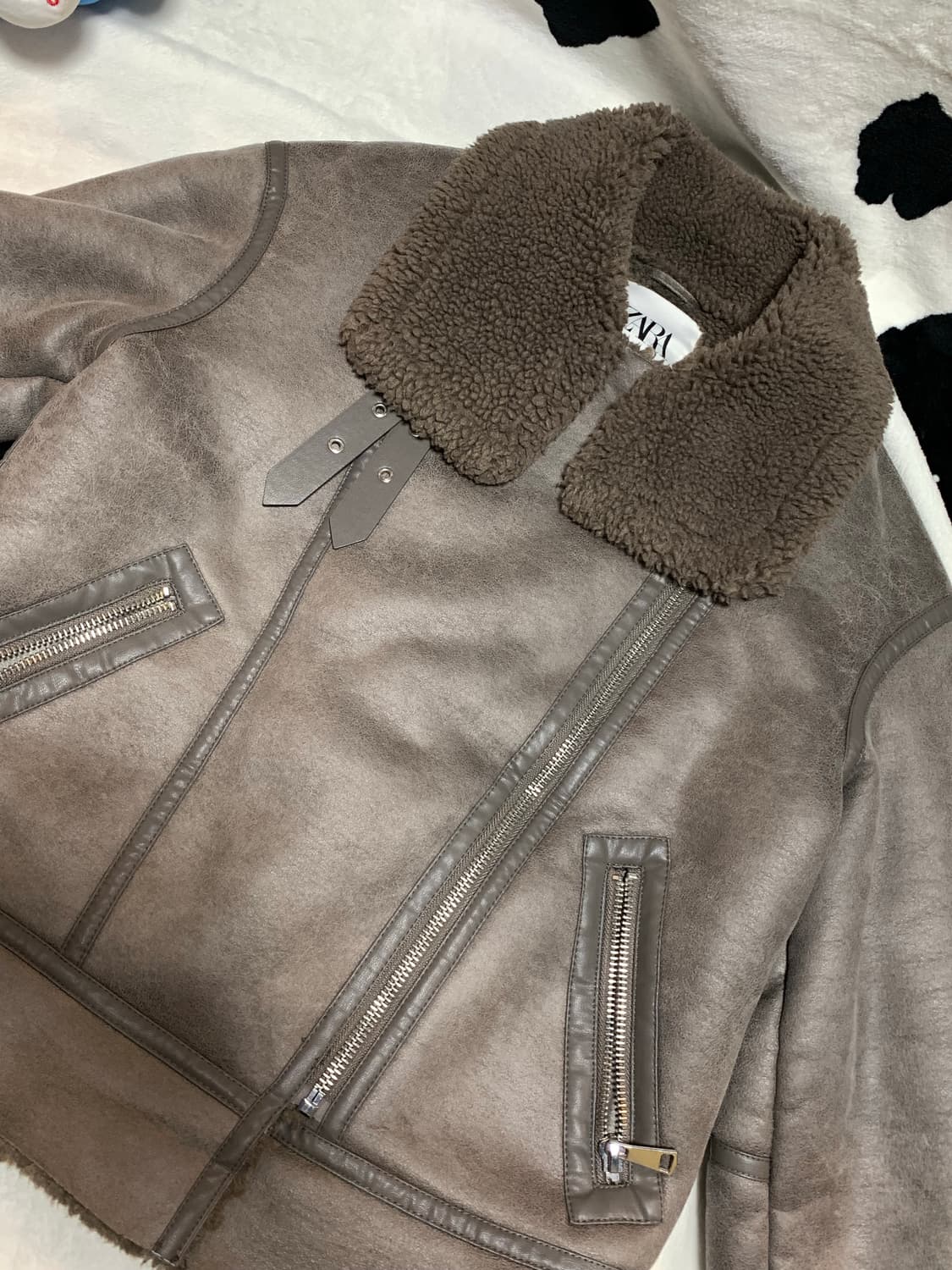 자라 하이넥 스웨이드 무스탕 자켓 브라운 상품이미지4