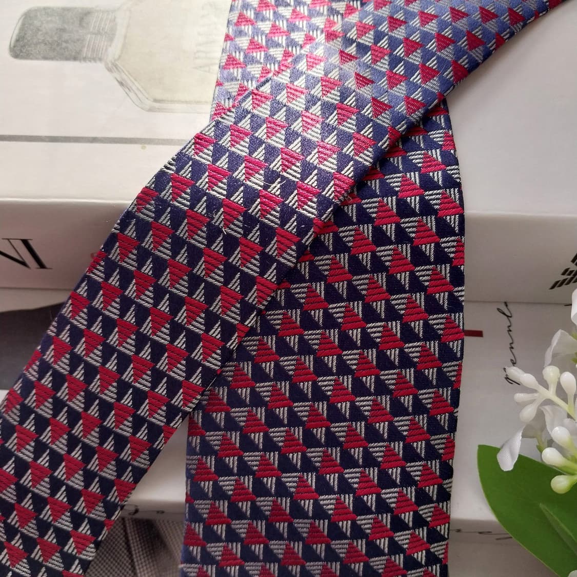 조르지오 아르마니 실크 네이비 패턴 넥타이 8.6cm A+등급 K1688 상품이미지5