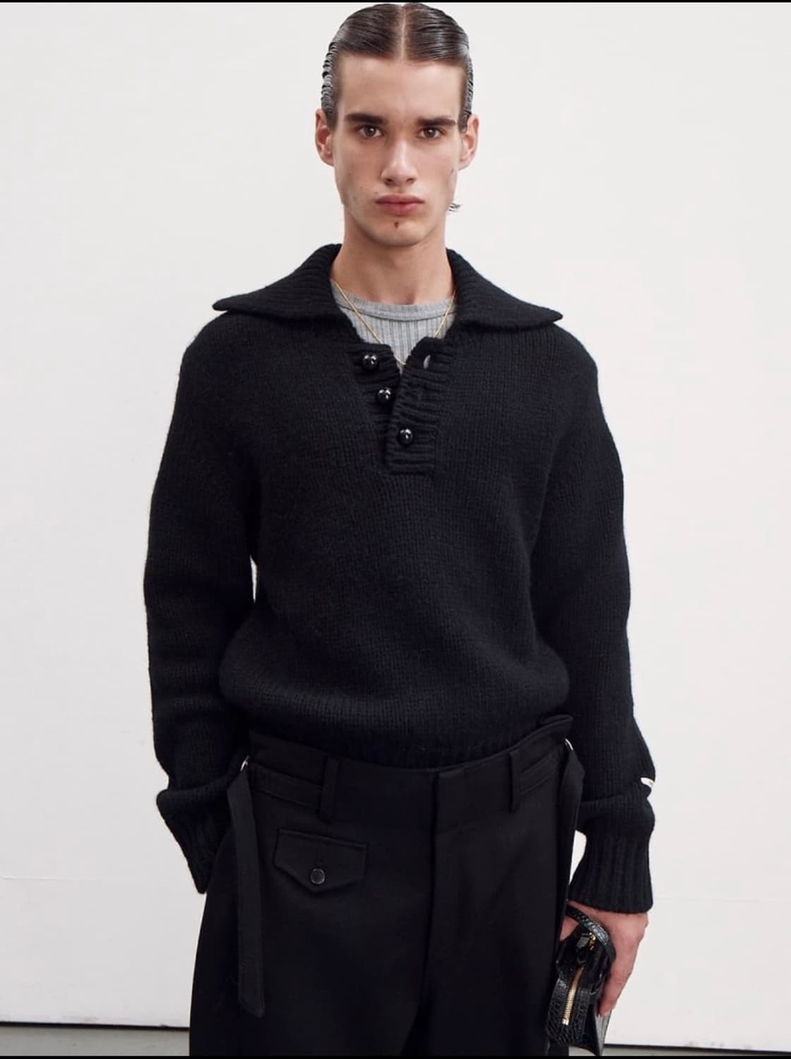 렉토23FW 빈티지 버튼업 니트 스웨터 블랙 상품이미지1