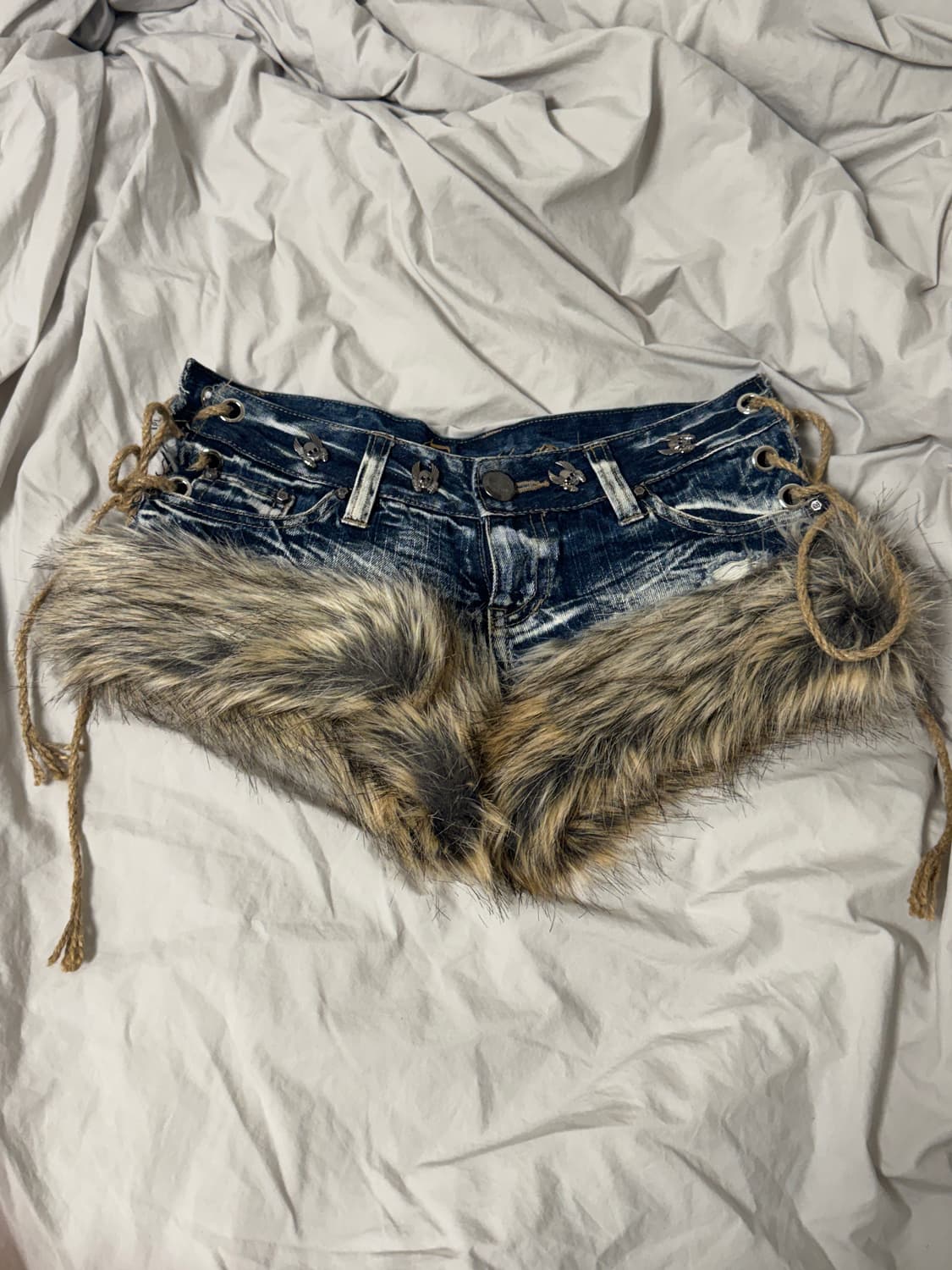 퍼 숏팬츠 퍼팬츠 청 반바지 상품이미지1