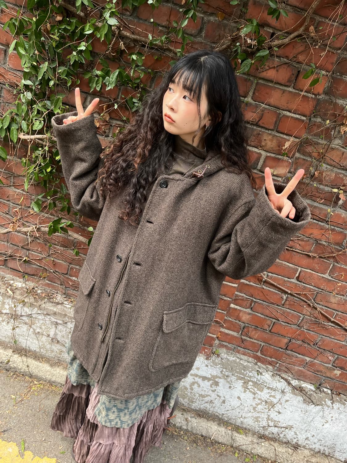 다크 브라운 오버 핏 후드 코트 상품이미지1