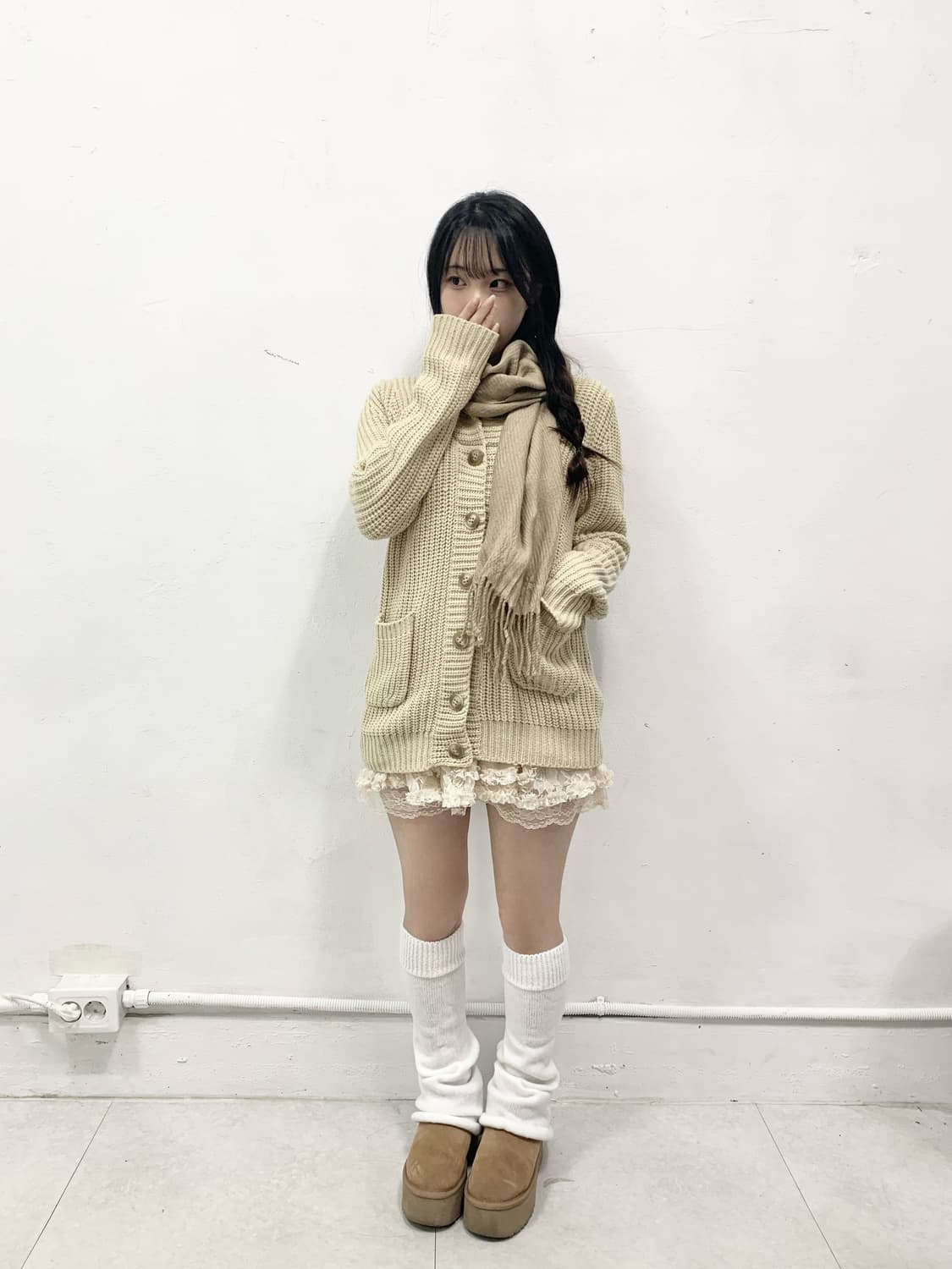 [JPN] 목도리 증정/ 라떼갸루 코리락쿠마 니트 가디건 상품이미지1