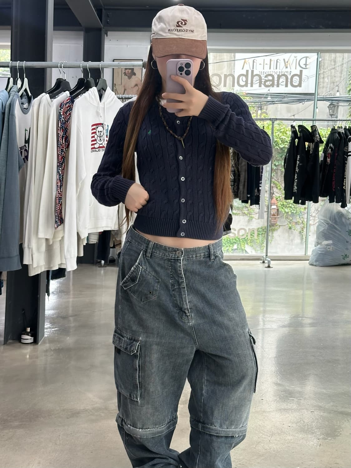폴로 꽈배기 가디건 네이비퍼플 상품이미지2