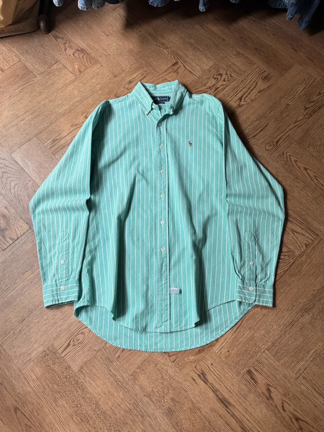 [L]90's 폴로 랄프로렌 스트라이프 애플민트 옥스포드 셔츠 상품이미지1