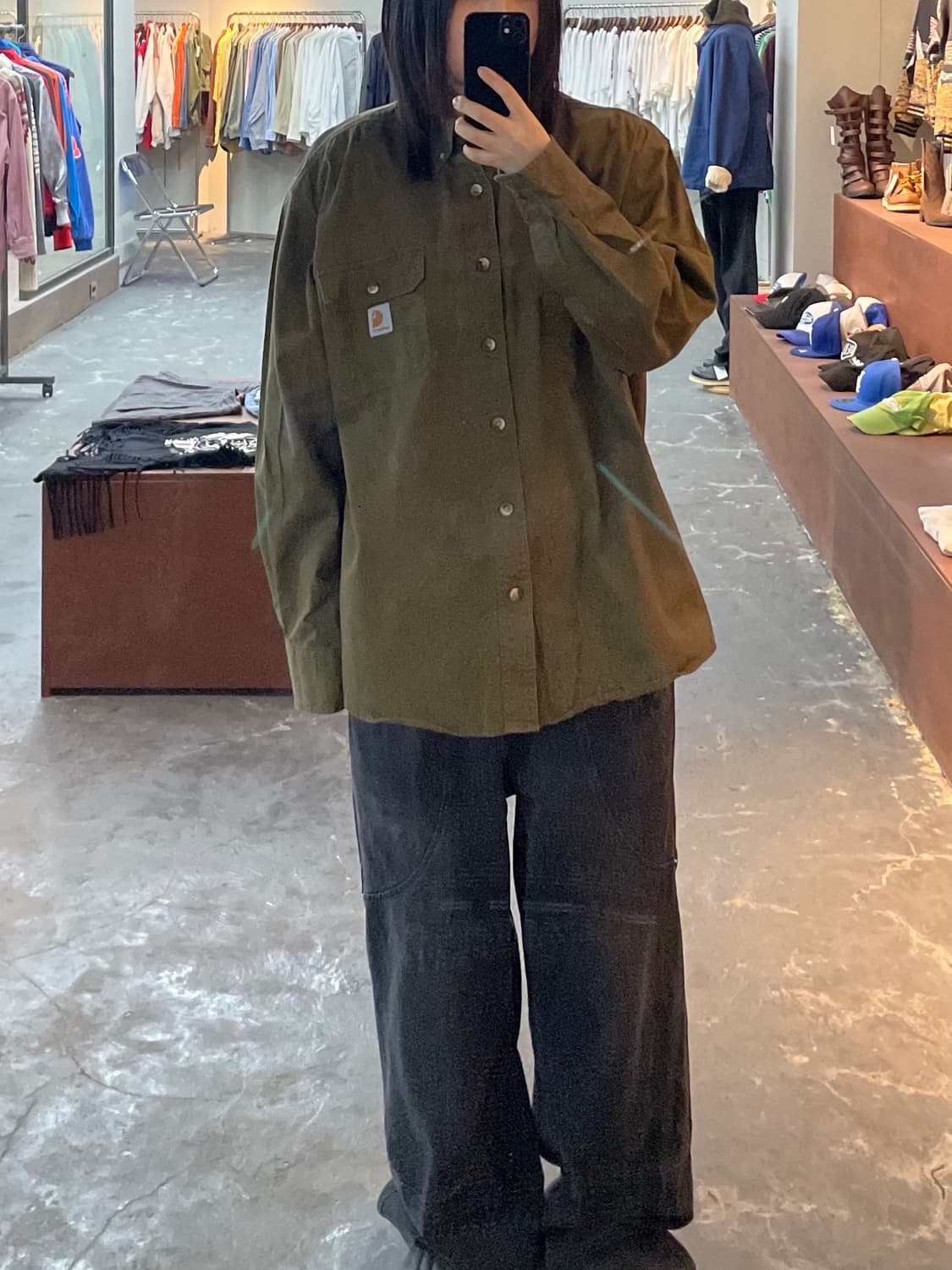 칼하트 카키 버튼다운 워크셔츠 H1224 상품이미지1